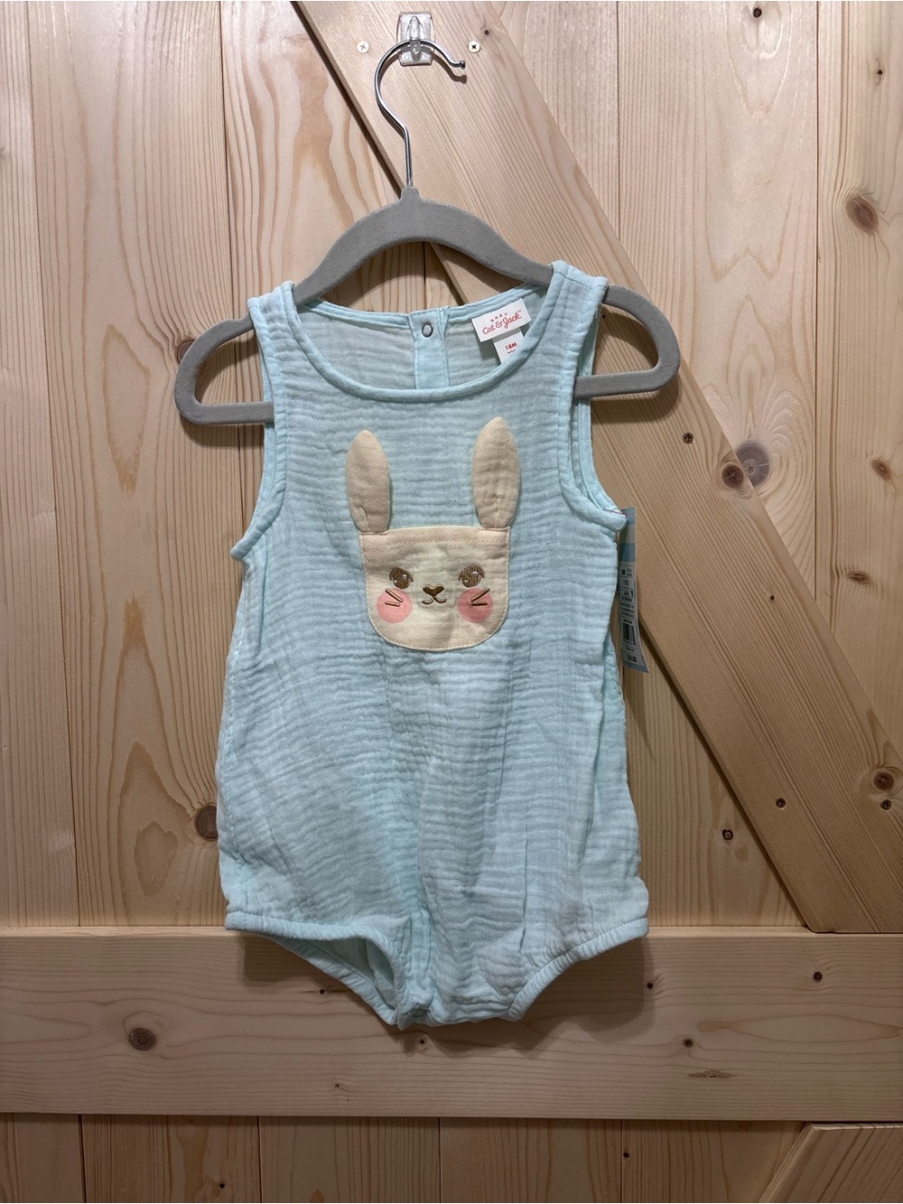Cat & Jack unisex-Light Blue Bunny Muslin One-Piece- 18 months NEW with tags